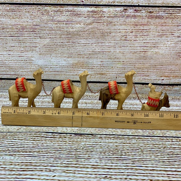 Vintage Hand Carved Olive Wood Camel Train The Holy Land Bethlehem‎ Souvenir - Picture 2 of 11